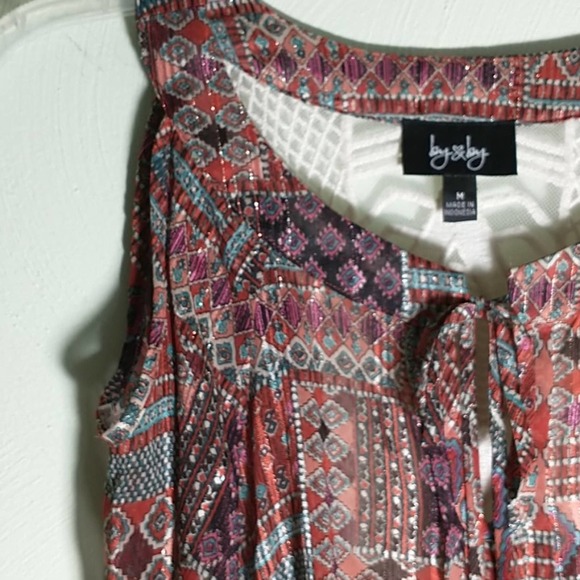 NWT By & By Southwestern Print Lace Insert 3/4 sleeve open shoulder top sz M - Picture 6 of 8